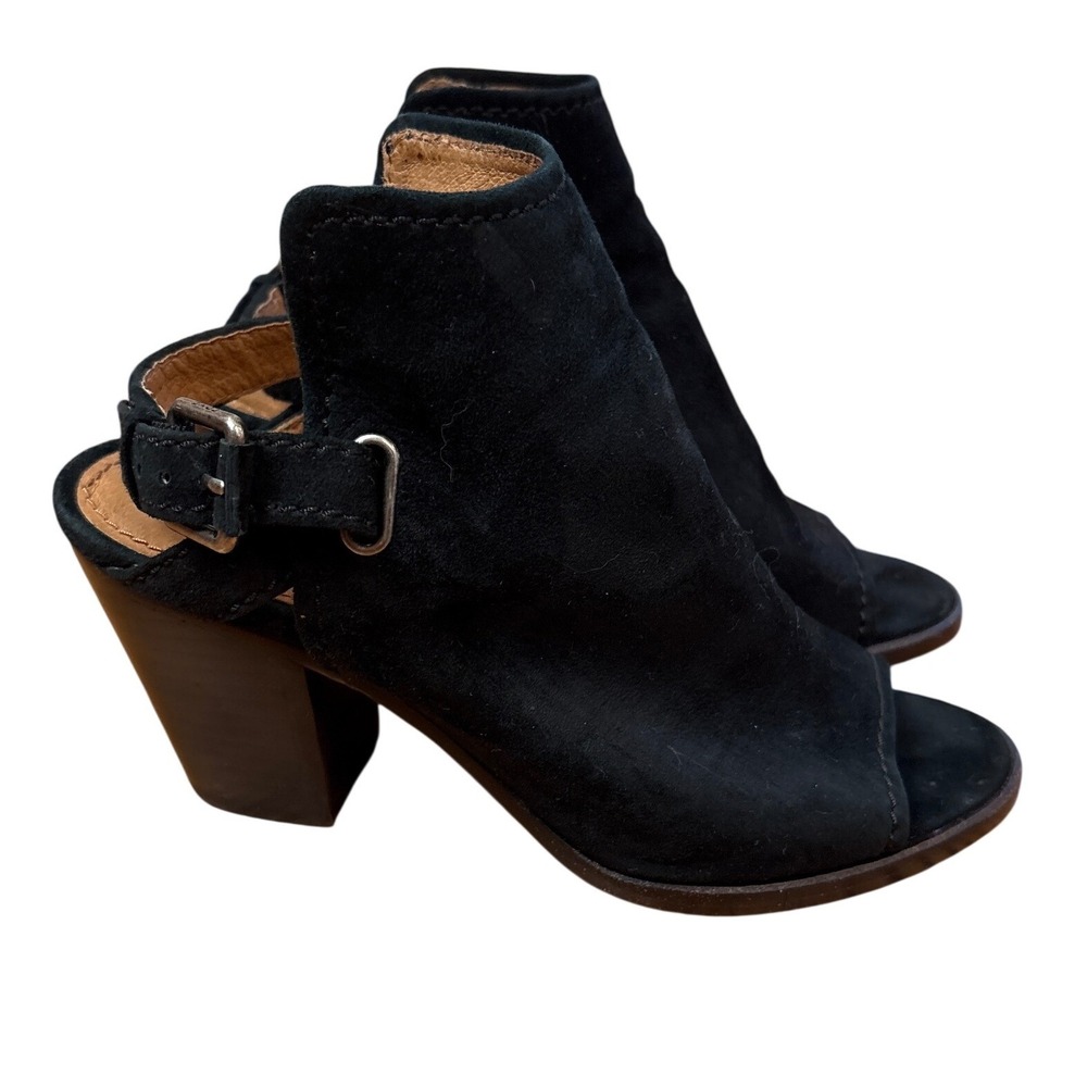 Frye Peep Toe Slingback Booties Womens Black Good‎ Suede Block Heel SIZE 6.5M